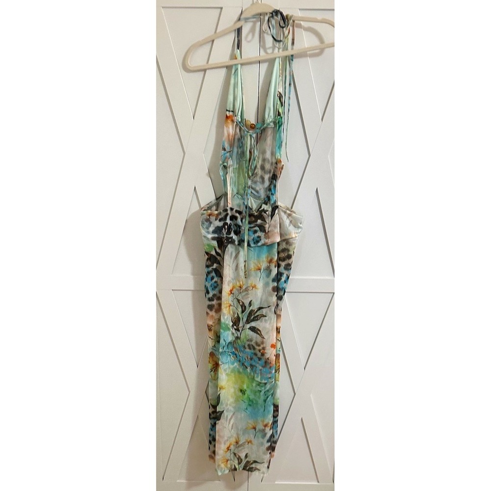 Women's Multicolor Floral Chiffon Halter Tie Strappy Sundress Long Ruffle S